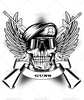 Skull In Beret And Two Automatic Guns Image